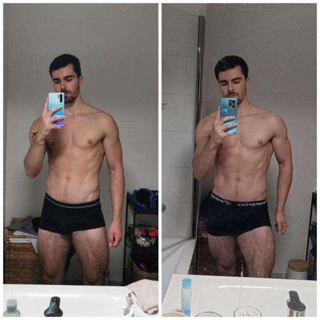 Avant / après d'un athlète en coaching musculation FateStrength